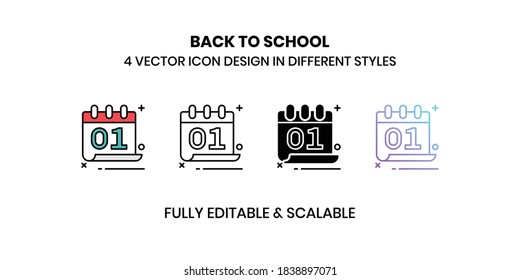 Volver a los iconos de ilustración del vector escolar con un estilo diferente
