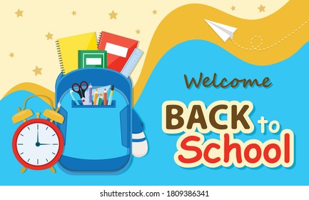 Back to school, vector illustration with school items and elements.