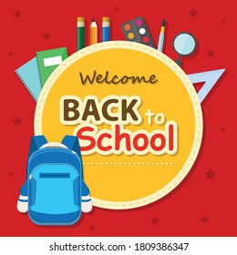 Back to school, vector illustration with school items and elements.