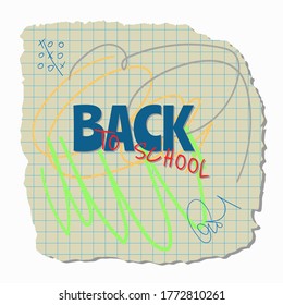 Back to school. Vector illustration with kids drawing. Design for a banner, social media, prints. Space for text in the background.