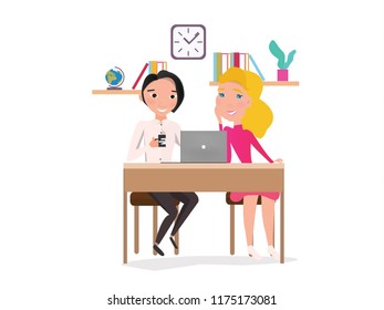 Back to school, vector illustration. Vector poster. Cute school kids characters. Happy schoolboys and schoolgirl. Elementary school students. - stock vector