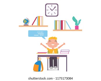 Back to school, vector illustration. Vector poster. Cute school kids characters. Happy schoolboys and schoolgirl. Elementary school students. - stock vector