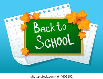 Back to school vector illustration poster, written on blackboard.