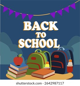 Back to school. Vector illustration posters for education, learning, reading book, school, bookstore. International education day, world book day, teachers day.