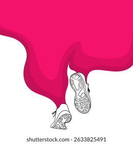 Back to school. Vector illustration of running sneaker shoe in line art design with pink flat smoke. running shoe vector illustration for sport or back to school template design