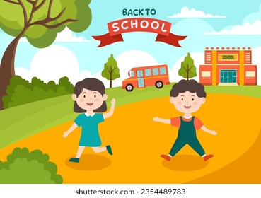 Back to School Vector Illustration with  Schools Elements and Learning Equipment for Education Background in Kids Flat Cartoon Hand Drawn Templates