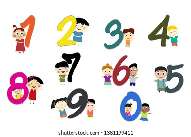 Back to School. Vector illustration set of school kids and colorful number shaped. - Vector