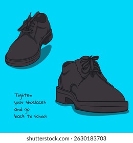 Back to school. vector illustration of school shoes with black design in cartoon style. school shoes in cartoon design for back to school advertisement