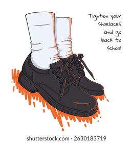 De volta à escola. ilustração vetorial de sapatos escolares com meias em desenho animado para modelo de anúncio. sapatos escolares com meias em desenho animado