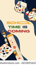 Voltar para a ilustração de vetor escolar com material escolar