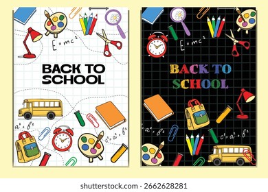 Ilustración vectorial de regreso a la escuela con útiles escolares.
