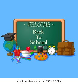 Back to school. Vector illustration with school supplies isolated on white background.