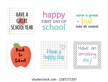 Back To School Vector Illustration, Back To School Tags, First Day Of School Print, Student Tags, Lunchbox Notes, Student Notes 