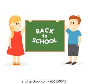 Back to school vector illustration of two kids 