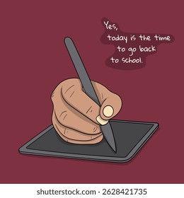 Back to school. Vector illustration of writing the hand on tablet in cartoon design for back to school or business template. writing tablet in carton design