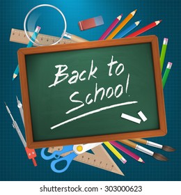 back to school vector illustration written on blackboard. isolated. layered.