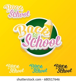 Back to school vector label with text and color pencil isolated on orange background. back to school vector concept icon illustration.