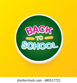 Back to school vector label with text and color pencil isolated on orange background. back to school vector concept icon illustration.