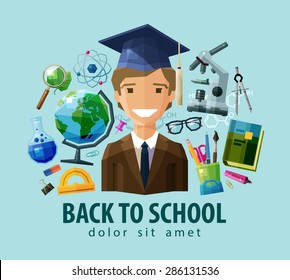 back to school vector logo design template. education, schooling or student, study, science icon. flat illustration