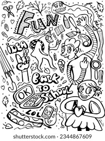 Back to school. Vector monochrome doodle illustration.