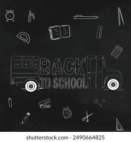 Back to school vector on black watercolor background, handdrawn, chalks , school item