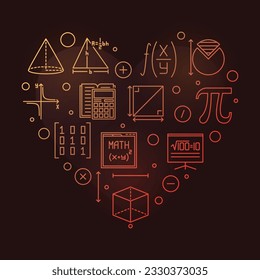Back to School vector outline heart shaped colored banner - Science concept illustration with dark background 