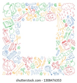 Back to school vector pattern. Education icons for children.