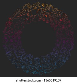 Back to school vector pattern. Education icons for children.