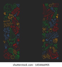 Back to school vector pattern. Education icons for children.