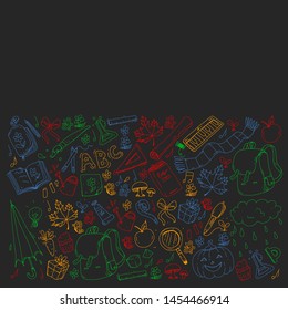 Back to school vector pattern. Education icons for children.