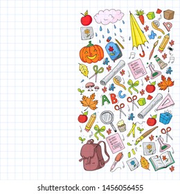 Back to school vector pattern. Education icons for children.