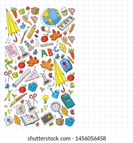 Back to school vector pattern. Education icons for children.
