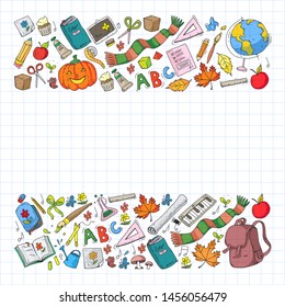 Back to school vector pattern. Education icons for children.