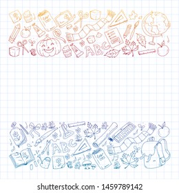 Back to school vector pattern. Education icons for children.