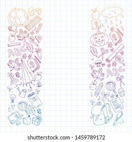 Back to school vector pattern. Education icons for children.