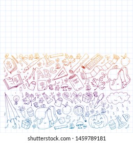 Back to school vector pattern. Education icons for children.