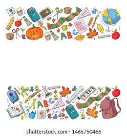 Back to school vector pattern. Education icons for children.