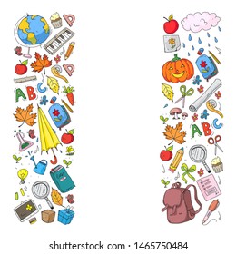 Back to school vector pattern. Education icons for children.