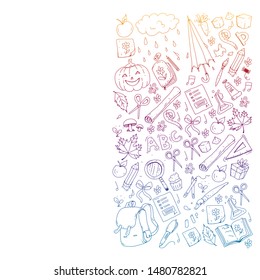 Back to school vector pattern. Education icons for children.