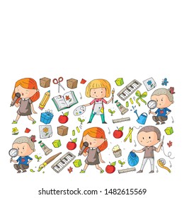 Back to school vector pattern. Education icons for children.
