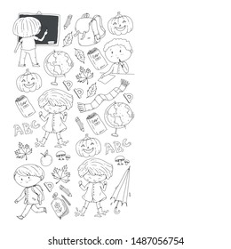 Back to school vector pattern. Education icons for children.