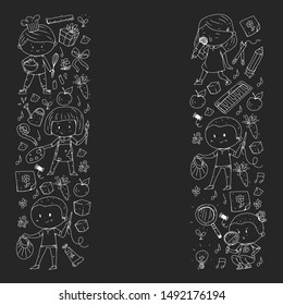 Back to school vector pattern. Education icons for children.