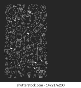 Back to school vector pattern. Education icons for children.