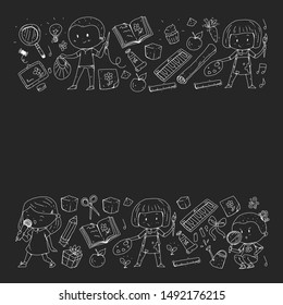 Back to school vector pattern. Education icons for children.