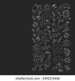 Back to school vector pattern. Education icons for children.