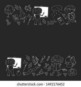 Back to school vector pattern. Education icons for children.