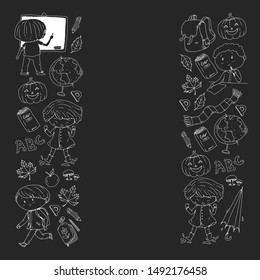 Back to school vector pattern. Education icons for children.