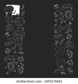 Back to school vector pattern. Education icons for children.