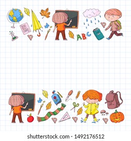 Back to school vector pattern. Education icons for children.