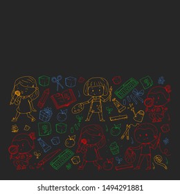 Back to school vector pattern. Education icons for children.
